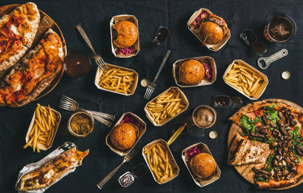 istock Lockdown takeaway fast food dinner from delivery service concept 1302744828