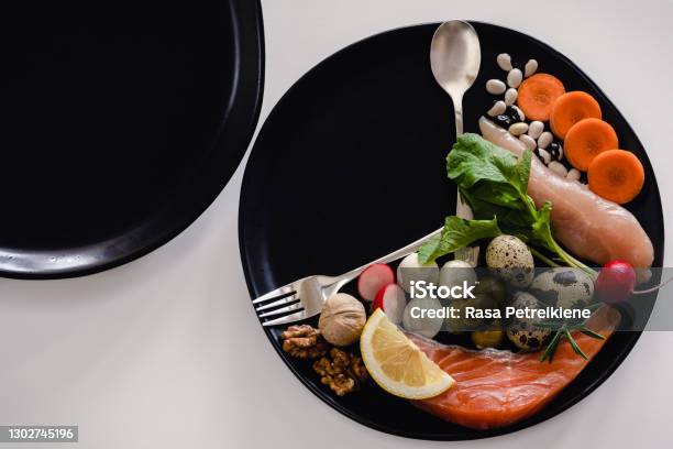 Intermittent Fasting Method Sixteen Hours Diet Eight Hours Eating Time Healthy Lifestyle Concept Closeup Copy Space Top View Stock Photo - Download Image Now