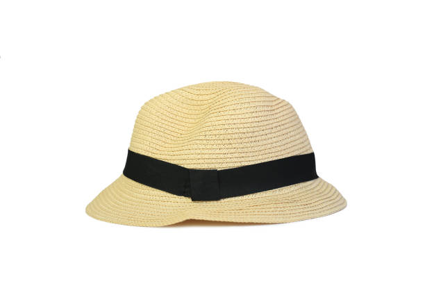istock Straw hat with black ribbon isolated on white background with clipping path 1302745835