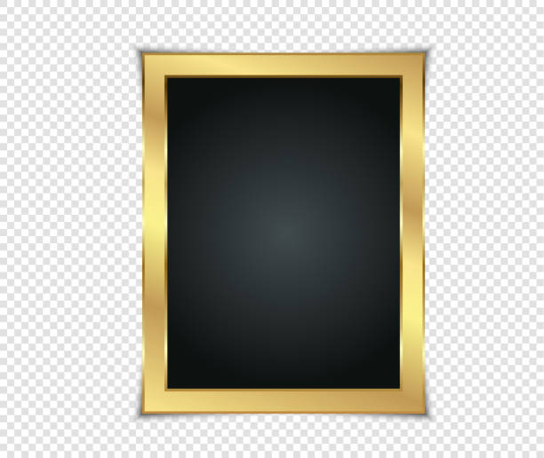 istock Gold shiny glowing frame with shadows isolated on transparent background. Gold luxury vintage style realistic border, photo, banner. illustration - Vector 1302746854