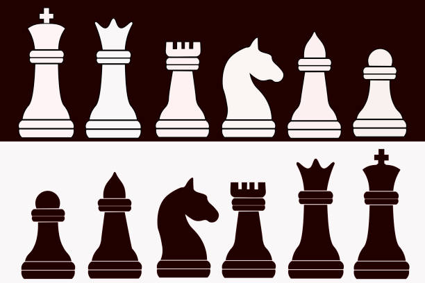 vektor schach stücke silhouette - schwarz und weiß set - moderne und einfache flache symbol für website - intelligence set armed forces competitive sport stock-grafiken, -clipart, -cartoons und -symbole