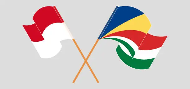 Vector illustration of Crossed and waving flags of Monaco and Seychelles