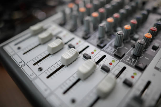 istock Shallow depth of field (selective focus) image with the controls on an audio mixer 1302753067