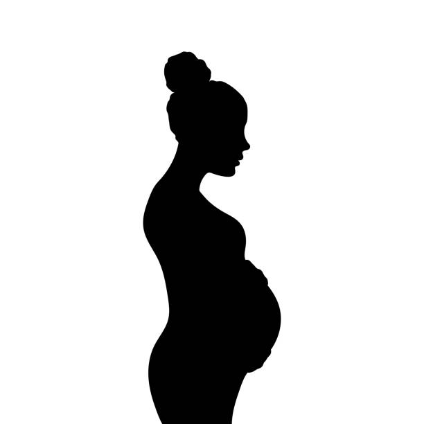 ilustrações, clipart, desenhos animados e ícones de silhueta de mulher grávida. ilustração vetorial em preto e branco. - gravida