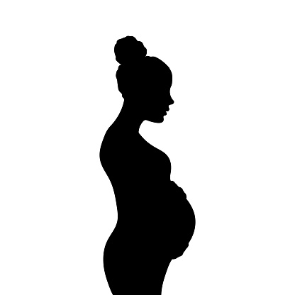 Pregnant woman silhouette. Black and white vector illustration EPS10