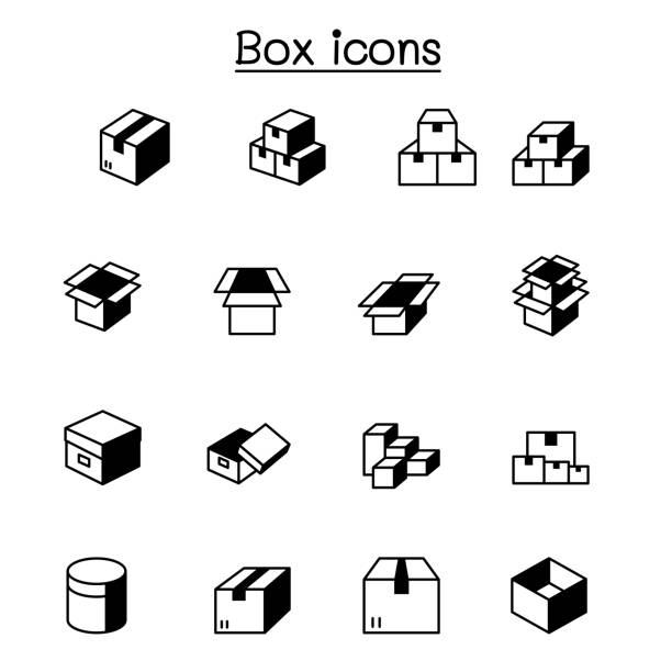 ilustraciones, imágenes clip art, dibujos animados e iconos de stock de iconos de caja establecer diseño gráfico de ilustración vectorial - cylinder box packaging three dimensional shape