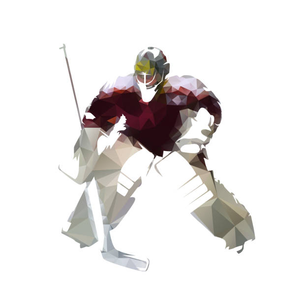 istock Ice hockey goalie in dark red jersey, abstract polygonal vector illustration 1302759268