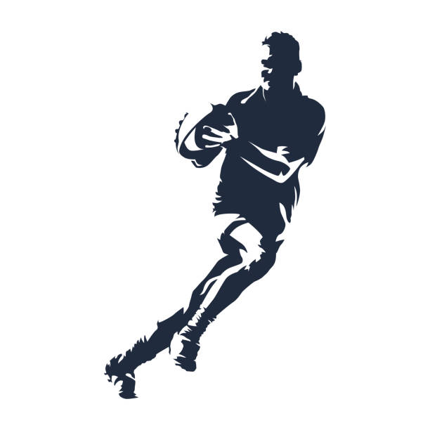 illustrations, cliparts, dessins animés et icônes de joueur de rugby avec la bille, silhouette abstraite de vecteur - shadow lifestyles leisure activity court