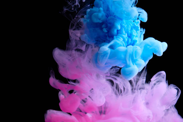 istock Fluid art. Abstract background. Blue-pink flow on black. 1302760289