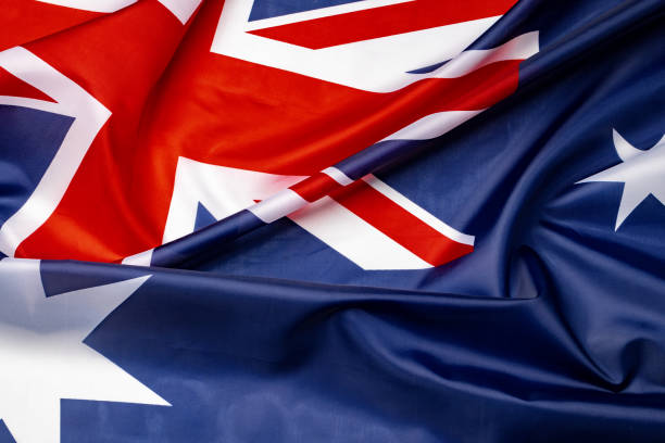 istock National flag of Australia, fabric textile background 1302763058