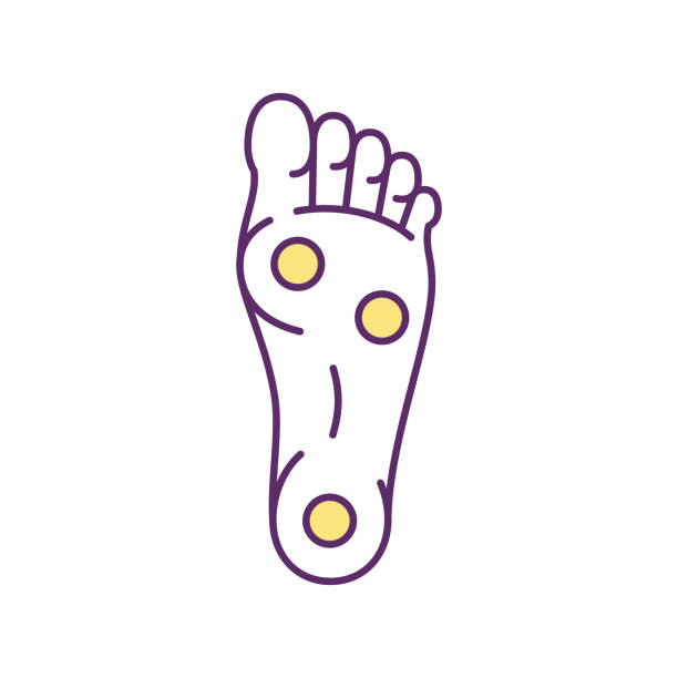 ilustrações de stock, clip art, desenhos animados e ícones de pressure points on feet rgb color icon - reflexology massaging recovery sport