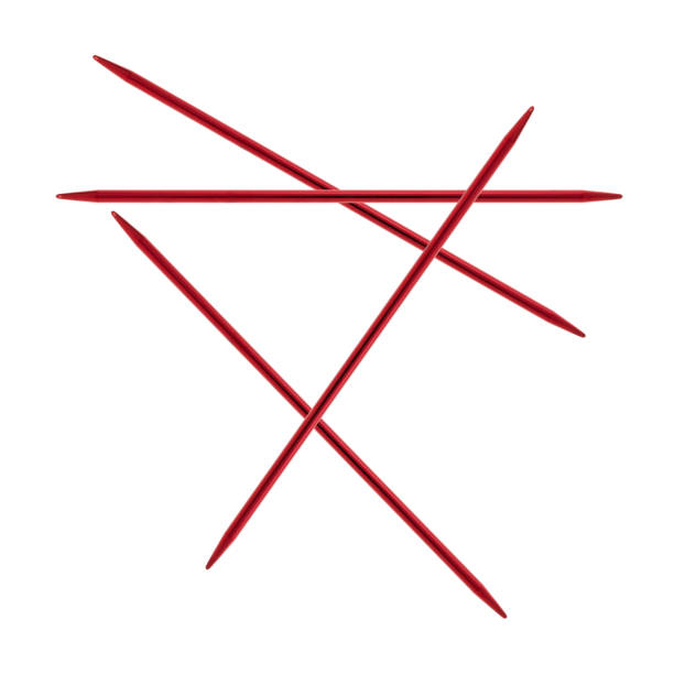 istock Group of red aluminum knitting needles on a white background 1302765212