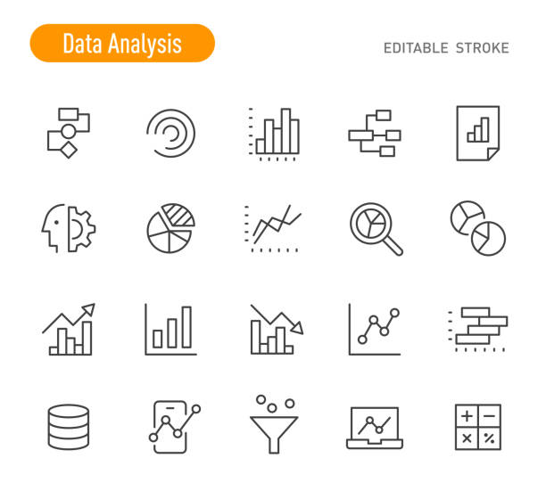 набор иконок анализа данных - серия строк - редактируемый ход - moving down graph moving up business stock illustrations