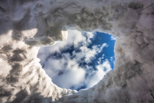 Beautiful blue sky view from the snow igloo at sunny day Beautiful blue sky view from the snow igloo at sunny day. Poland backyard igloos stock pictures, royalty-free photos & images