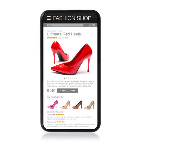 istock Sample website interface of online shop featuring red high heels shoes 1302772327