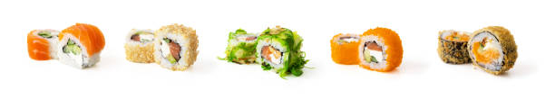 Set of sushi rolls isolated on white background