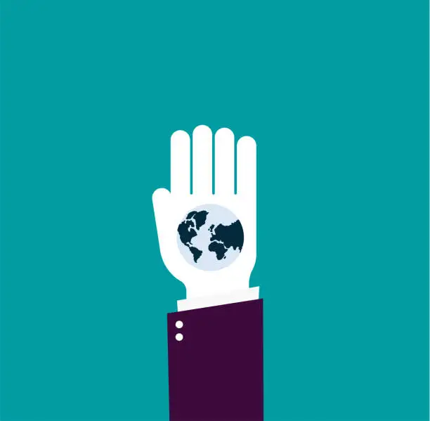 Vector illustration of Businessman’s hand holding a World Globe