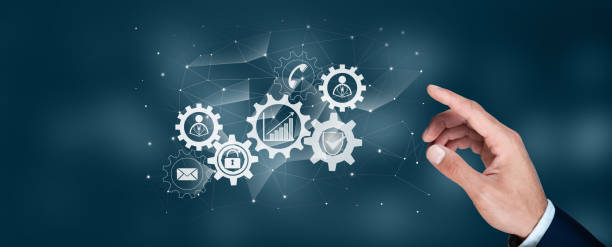istock Automation for business technology management and workflow diagram with gears 1302778948