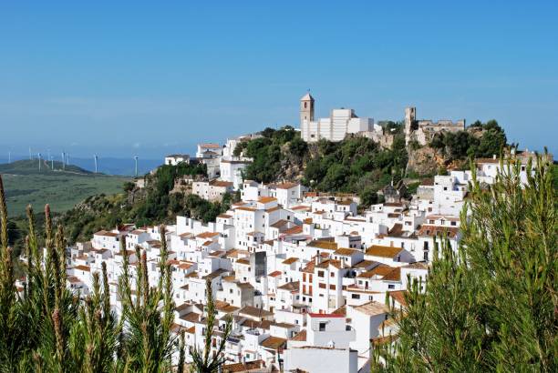 White village, Casares, Spain. Elevated view of a traditional white village, Casares, Malaga Province, Andalucia, Spain, Western Europe casares photos stock pictures, royalty-free photos & images