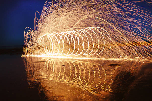 istock Repeating circles of fire with reflection in water 1302782387
