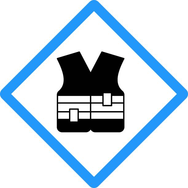 istock Only Coast Guard approved lifejackets concept vector blue color icon design, Pool and beach safety rules on white background 1302782466