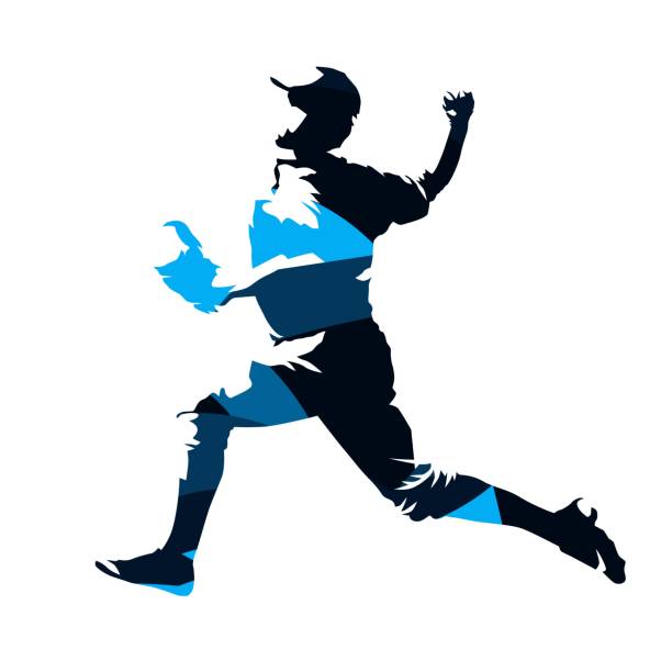 Baseball player, abstract blue vector silhouette Baseball player, abstract blue vector silhouette base sports equipment stock illustrations