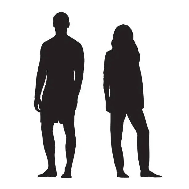 Vector illustration of Standing man and woman, two young people vector silhouettes