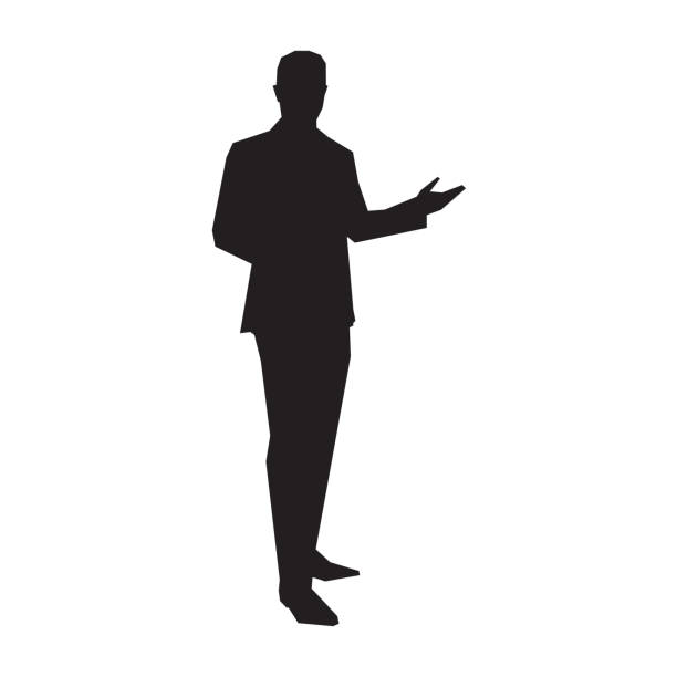 ilustrações de stock, clip art, desenhos animados e ícones de business presenter in suit, vector silhouette - manager portrait leadership men