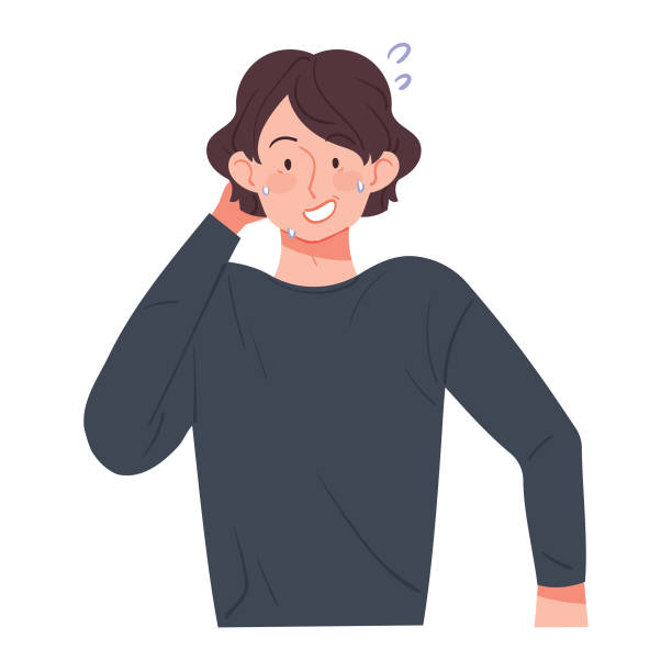 The embarrassed man. A man surprised by a sudden situation sweats. embarrassment stock illustrations