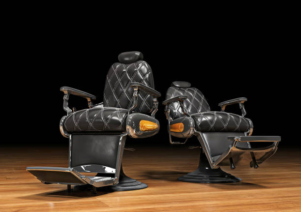 istock Barbershop tools on a dark background. 3d illustration 1302784991