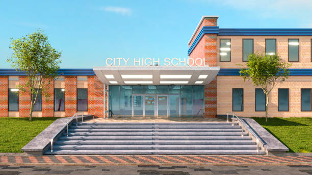 istock School fasade exterior. 3d illustration 1302785141