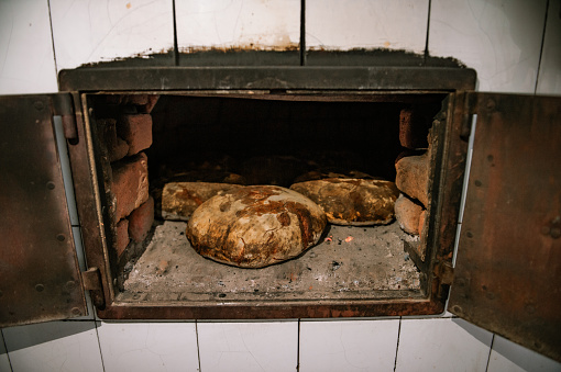 Breads in wood burning oven at kitchen