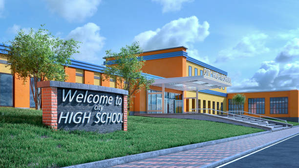 istock School fasade exterior. 3d illustration 1302785266
