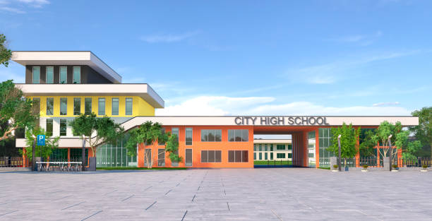 istock School fasade exterior. 3d illustration 1302785351