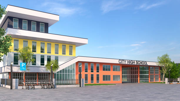 istock School fasade exterior. 3d illustration 1302785362