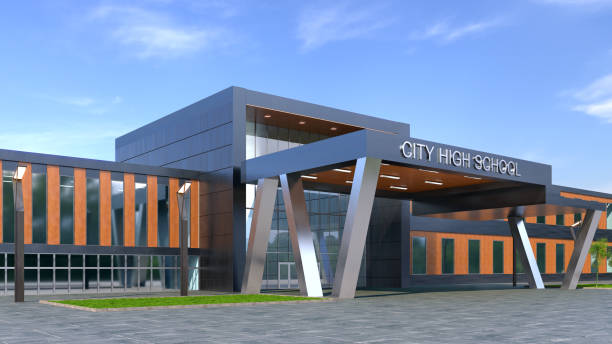 istock School fasade exterior. 3d illustration 1302785397