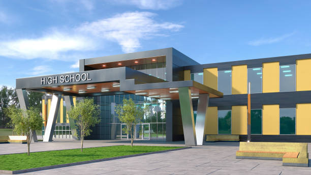 istock School fasade exterior. 3d illustration 1302785550