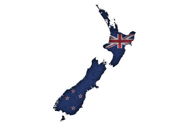 istock Map and flag of New Zealand on weathered concrete, 1302786735