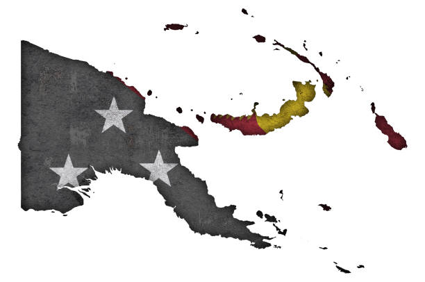 istock Map and flag of Papua New Guinea on weathered concrete, 1302786920