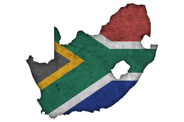 istock Map and flag of South Africa on weathered concrete, 1302787182