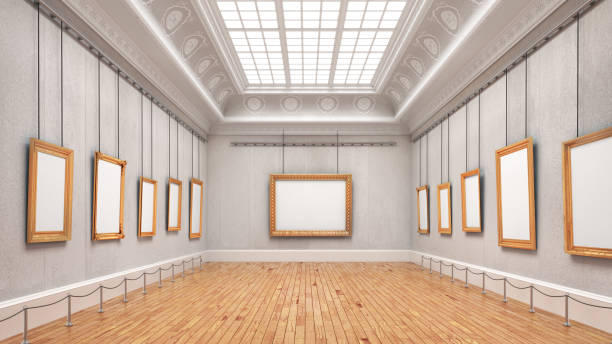 istock Classic style art gallery interior with frames. 3d illustration 1302790190