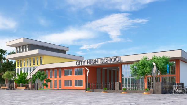 istock School fasade exterior. 3d illustration 1302790250