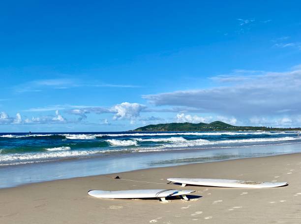 istock Surfboards on Sand at Byron Bay Beach Australia 1302790644