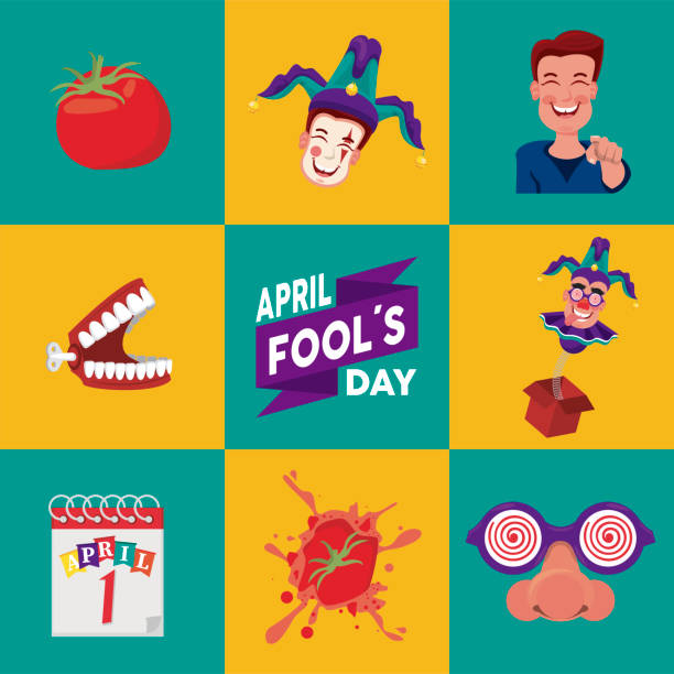 april fools day lettering with eight set icons april fools day lettering with eight set icons vector illustration design april fools day calendar stock illustrations