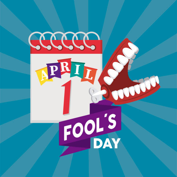 april fools day lettering with joke denture and calendar april fools day lettering with joke denture and calendar vector illustration design april fools day calendar stock illustrations