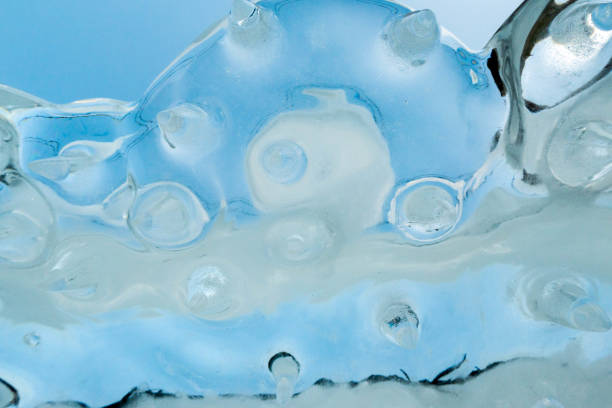 Close-up of ice. Low angle (sky above)