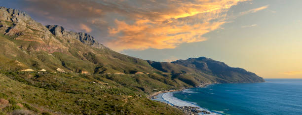 Chapman's Peak drive Overview of Chapman’s Peak bay with the scenic drive. chapmans peak drive stock pictures, royalty-free photos & images