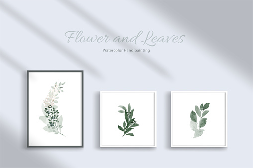 Set of botanic and leaves in watercolor hand-painting. Abstract art design for print, frame hanging, wall art, poster, and card.