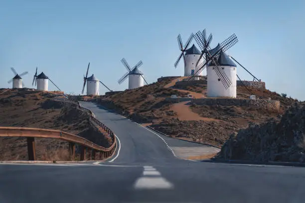 Photo of Consuegra windmills of La Mancha, famous for Don Quixote stories - Toledo, Castila La Macha, Spain