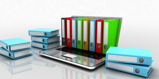 istock 3d laptop folder concept. 3d illustration 1302799910
